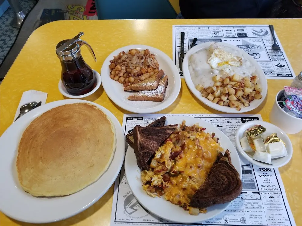 Huge Pancakes a Breakfast Mess Sausage Gravy and Biscuit and French Toast